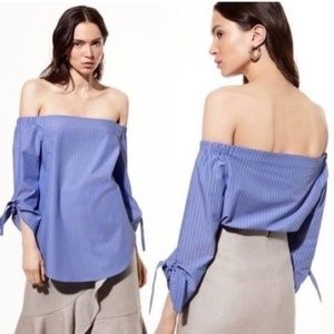 Babaton  Malik Blue and White Striped off shoulder top